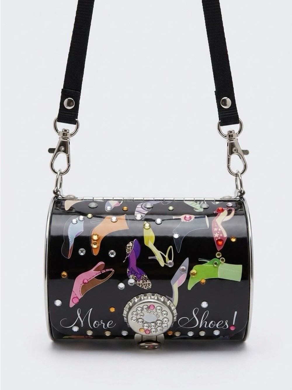 Vintage Y2K Little Earth More Shoes Crystal Embellished Metal Mini Barrel Bag